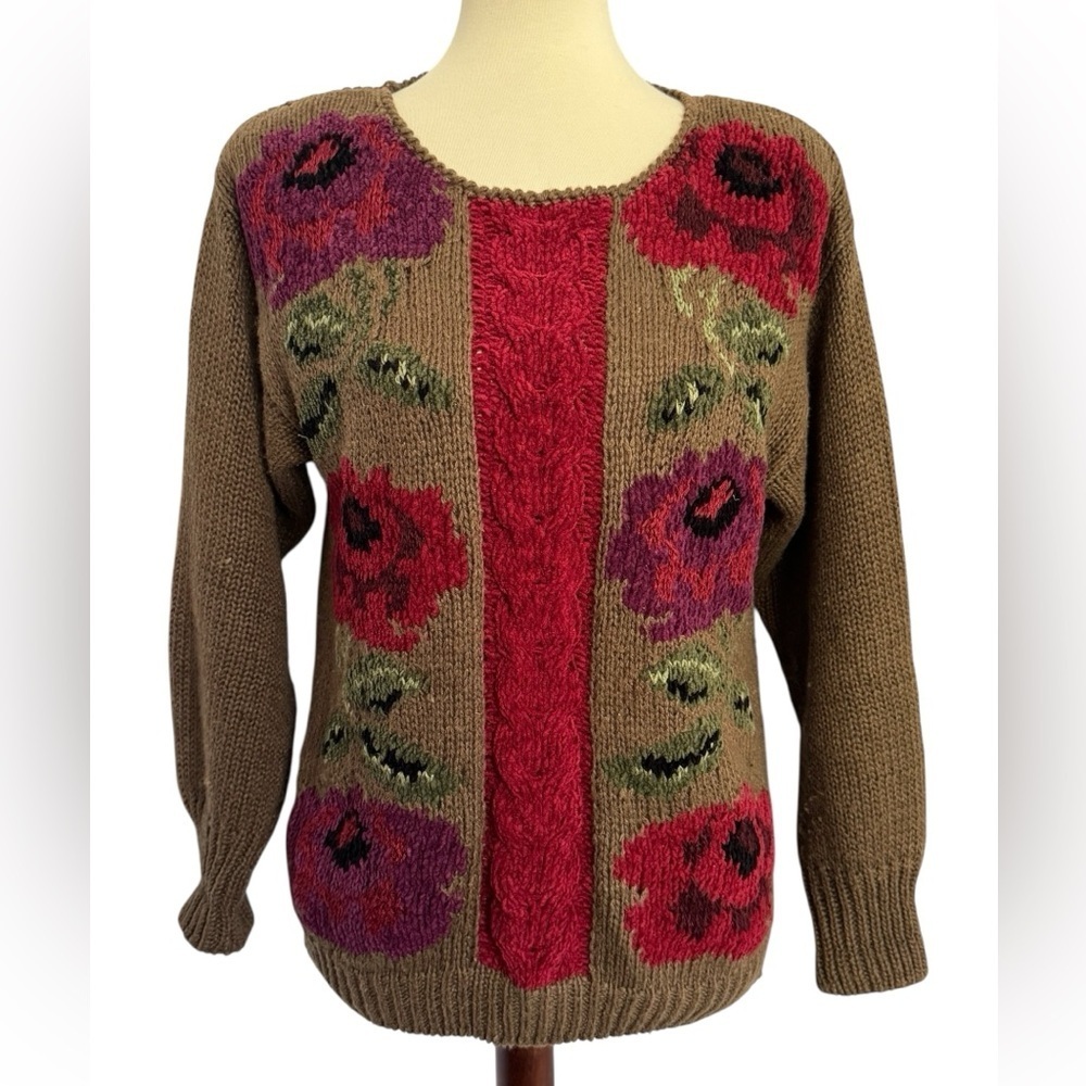 Vintage Counterparts Floral Knit Fall Winter Thick Retro 90s Sweater Size Medium - Picture 14 of 14